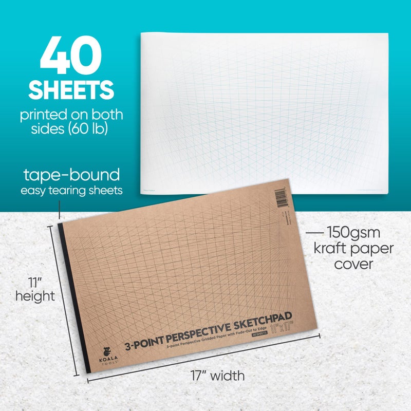 Koala Tools | Drawing Perspective (1 and 2-Point) Large Sketch Pad (3 Point - 11 x 17) - Image 5